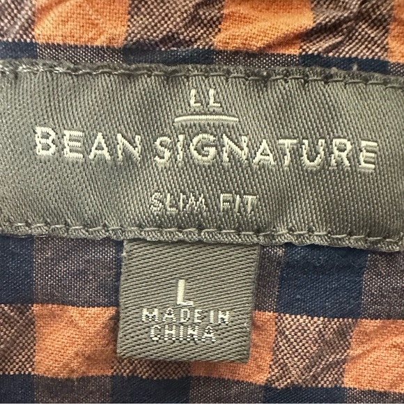 LL BEAN SIGNATURE Slim Fit Men’s Blue Orange Checkered Button Up Sz Large Shirt - Picture 5 of 12